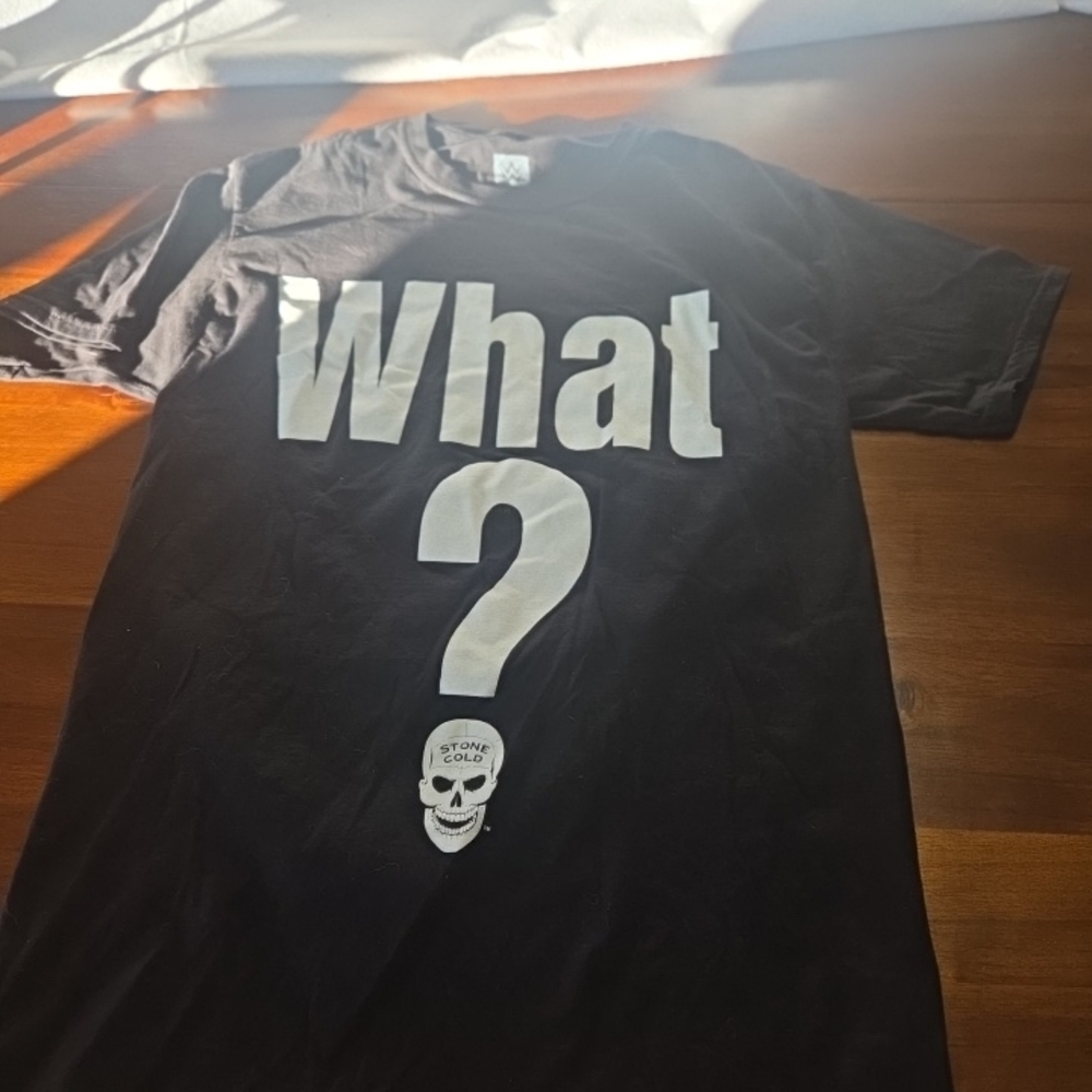 Stone Cold Steve Austin What ? WWE Authentic Black Mens Medium  Shirt Graphic